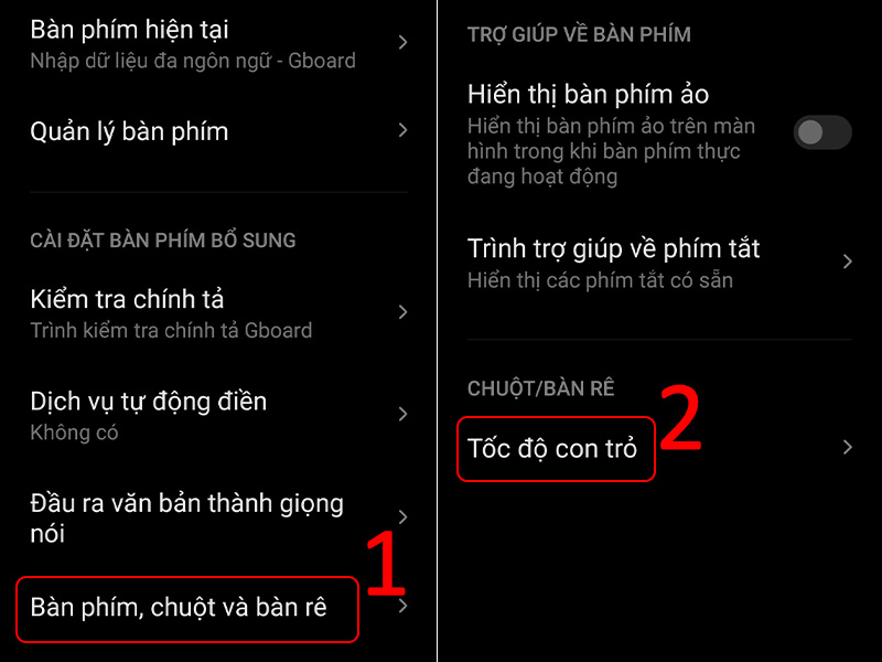 Truy cập vào chỉnh tốc độ con trỏ